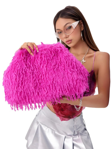 Women's Fuzzy Clutch Bag Y2K Party Bag Large Capacity Women's Purse
